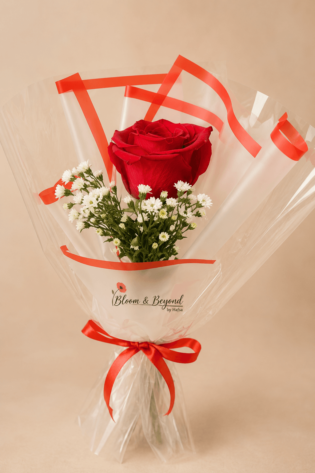 Single Red Rose with Daisies — Handcrafted by Bloom & Beyond