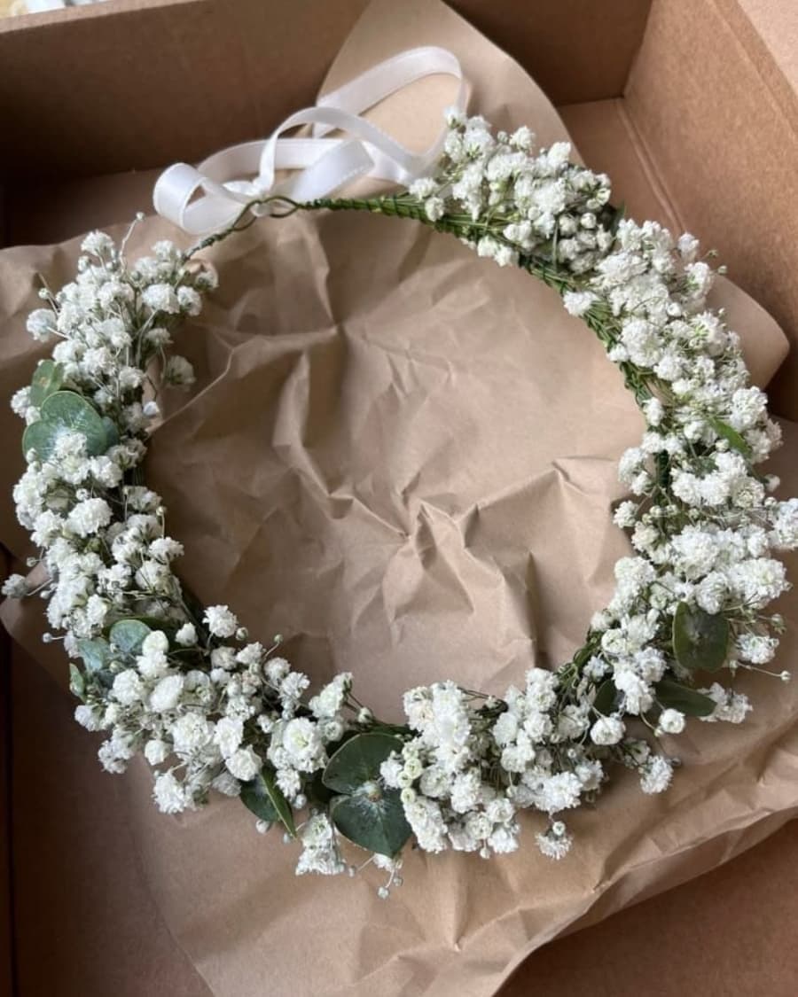 White Baby Breath Crown — Boxed — Handcrafted by Bloom & Beyond