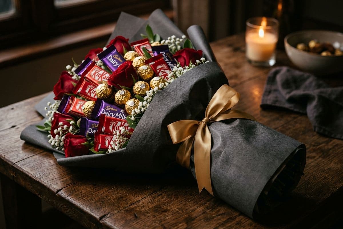 Luxury Chocolate & Rose Bouquet — Handcrafted by Bloom & Beyond in Lahore