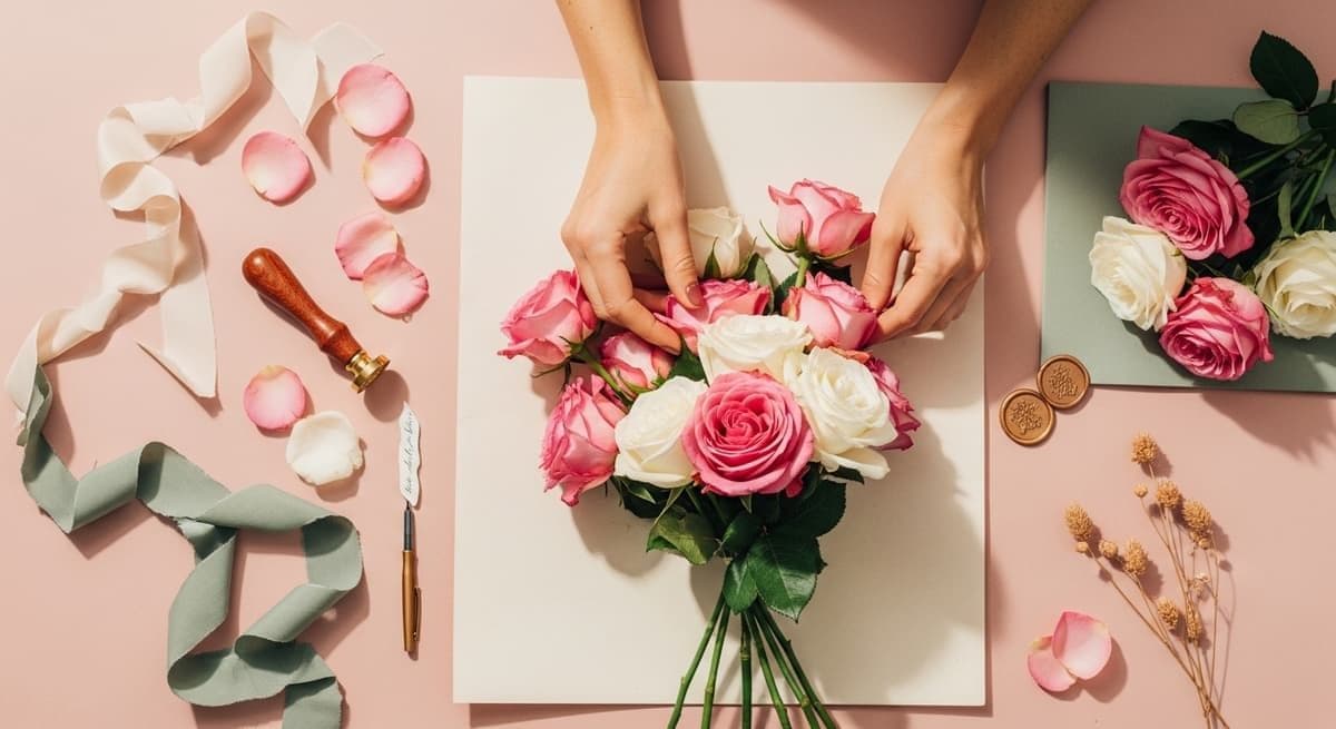 Handcrafted flower bouquet arranged by hand at Bloom & Beyond studio in Lahore