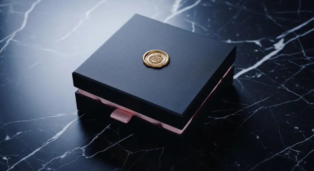 Premium black gift box with gold wax seal — corporate gifts by Bloom & Beyond
