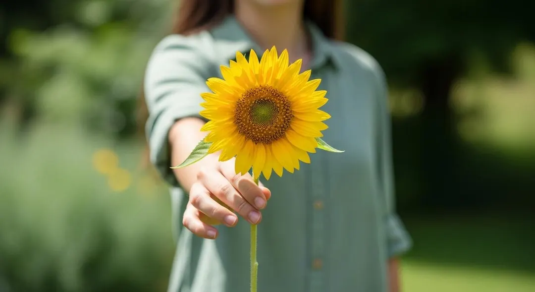 Hand offering a sunflower — everyday gifts by Bloom & Beyond