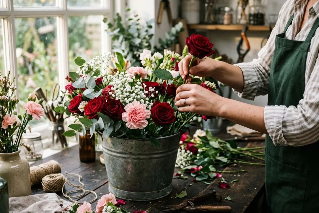 Hafsa Imran selecting fresh roses from morning market bucket at Bloom & Beyond studio in Lahore