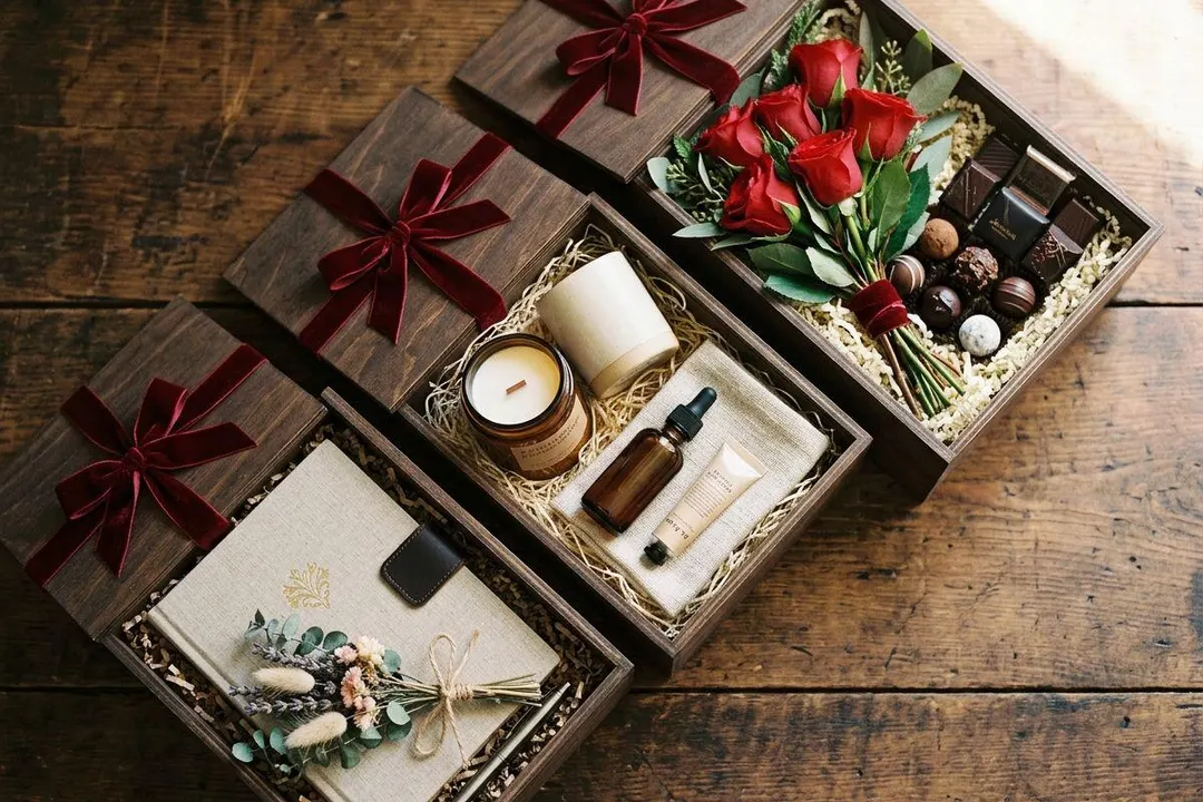 Three couple-led wedding hampers at PKR 4,500, PKR 7,900, and PKR 12,000 — Bloom & Beyond Lahore wedding gift catalogue
