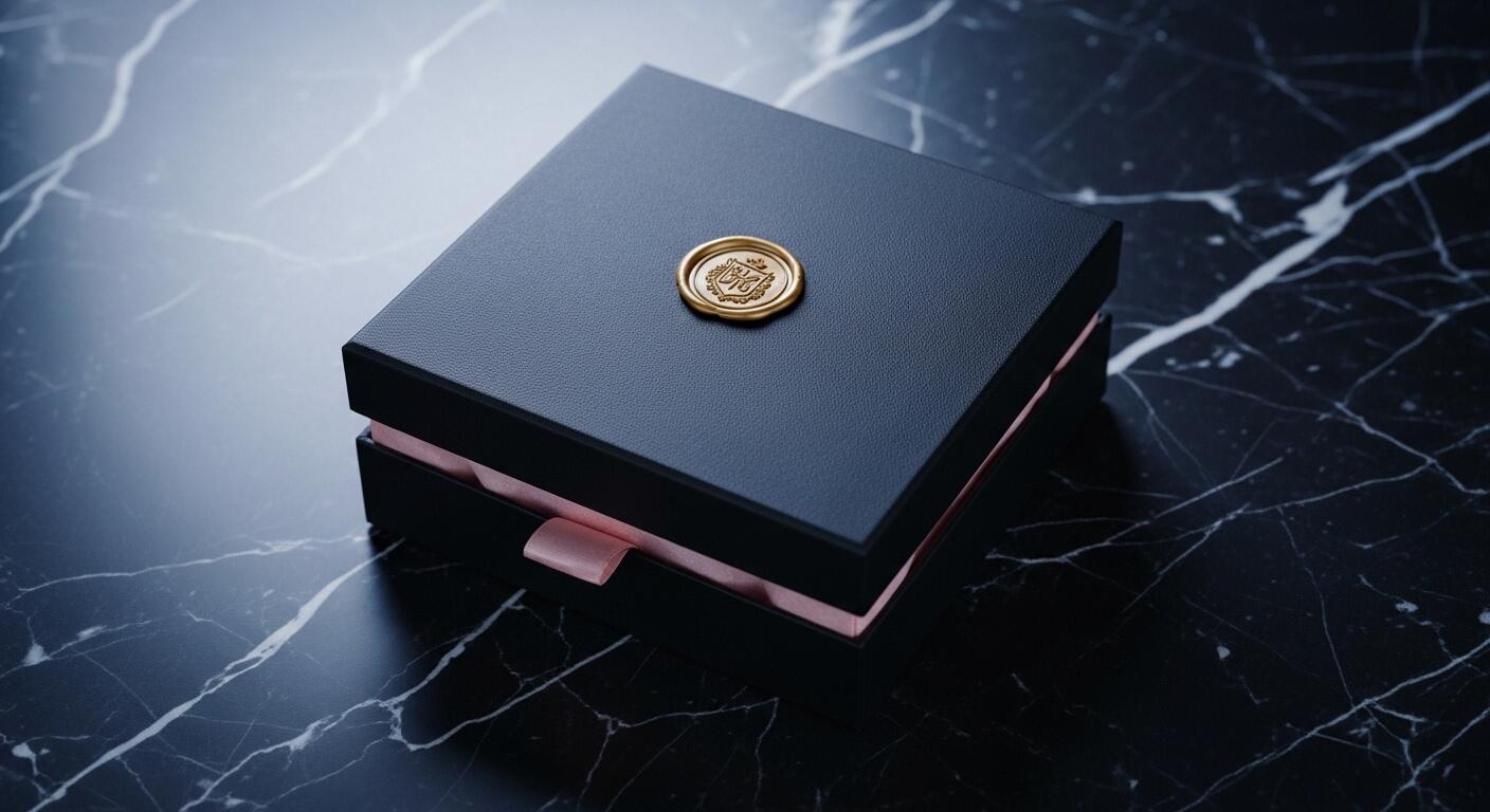 Premium black gift box with gold wax seal — corporate gifts by Bloom & Beyond