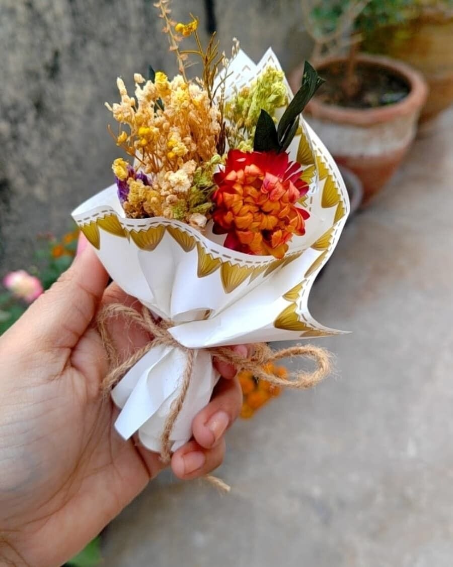 A vibrant dried flower bouquet in cheerful colours — lasts for months without water — handcrafted by Bloom & Beyond in Lahore