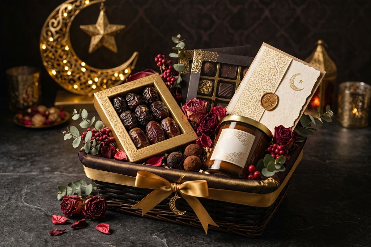 Premium Eid hamper with chocolates, dates, and Pakistani sweets in keepsake box — Bloom & Beyond Lahore